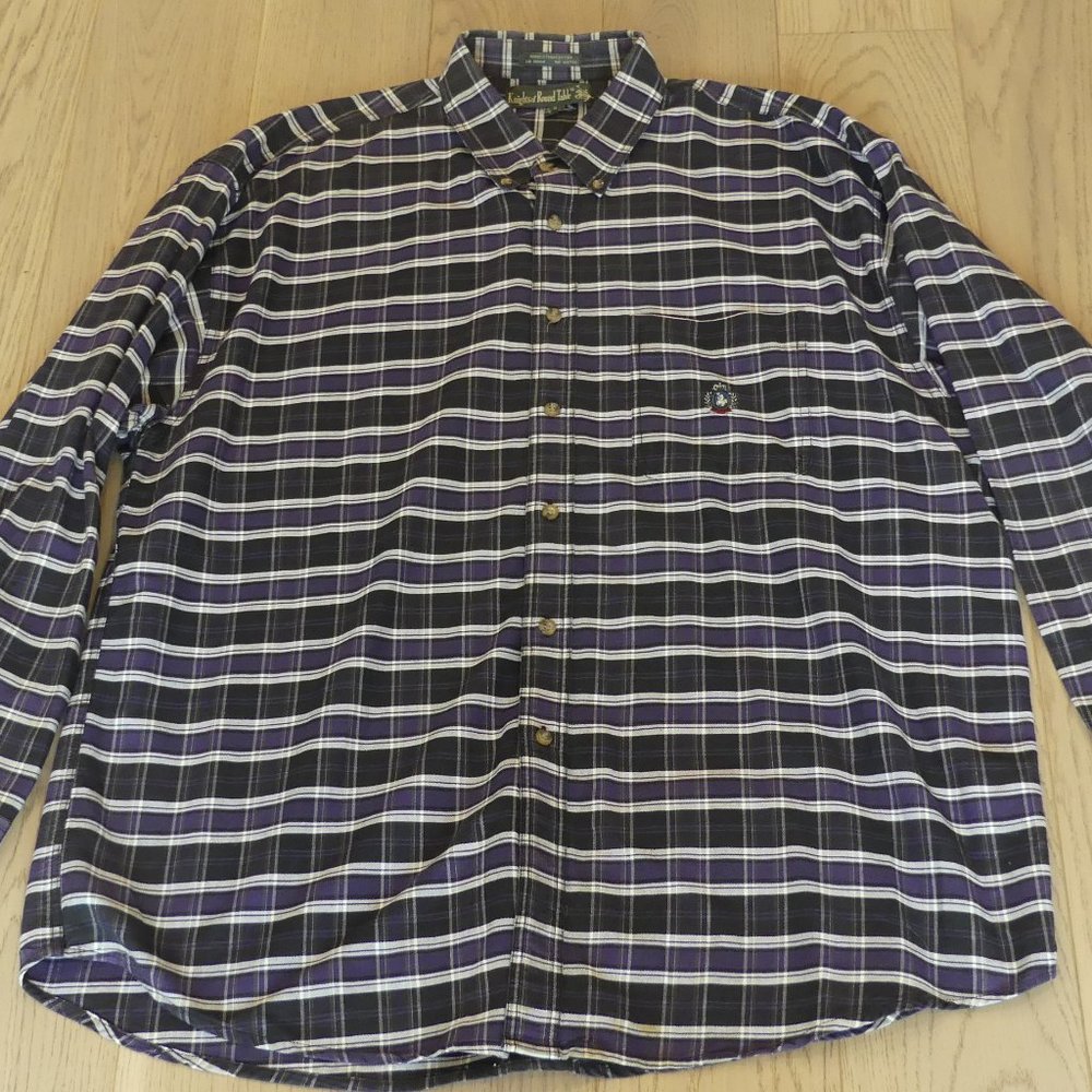 Knights Of Round Table Vintage Blue Plaid XLarge Button Down Shirt